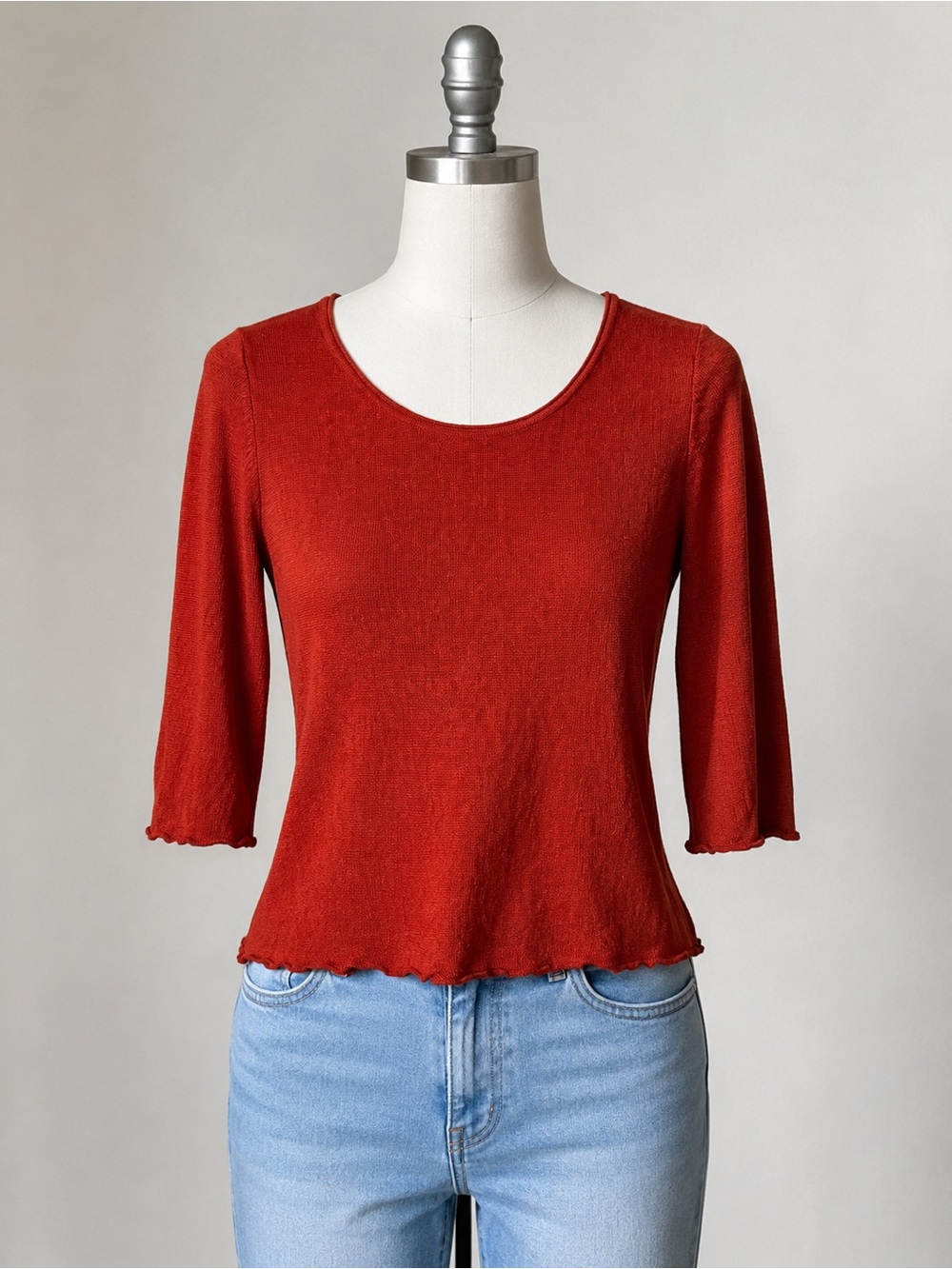 Peck & Peck Shirt Women’s Large Orange Linen Knit L 3/4 Sleeve Relaxed Summer